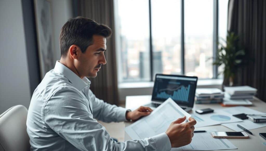 A contemplative scene depicting a professional insurance adjuster seated at a modern office desk, reviewing documents with a look of concern. In the foreground, the adjuster's focused expression reflects the weight of the responsibility in accurately assessing compensation claims. The middle layer showcases a cluttered desk filled with paperwork, a laptop displaying graphs, and a smartphone, symbolizing the complexity of insurance evaluations. In the background, a window reveals a bustling cityscape, hinting at the outside pressures impacting the claims process. The lighting is soft and diffused, creating a serious but hopeful atmosphere, emphasizing the theme of negotiation and understanding in the realm of compensation pricing. The image should have a slight depth of field, drawing attention to the adjuster while suggesting a broader context of the challenge they face. A contemplative scene depicting a professional insurance adjuster seated at a modern office desk, reviewing documents with a look of concern. In the foreground, the adjuster's focused expression reflects the weight of the responsibility in accurately assessing compensation claims. The middle layer showcases a cluttered desk filled with paperwork, a laptop displaying graphs, and a smartphone, symbolizing the complexity of insurance evaluations. In the background, a window reveals a bustling cityscape, hinting at the outside pressures impacting the claims process. The lighting is soft and diffused, creating a serious but hopeful atmosphere, emphasizing the theme of negotiation and understanding in the realm of compensation pricing. The image should have a slight depth of field, drawing attention to the adjuster while suggesting a broader context of the challenge they face.