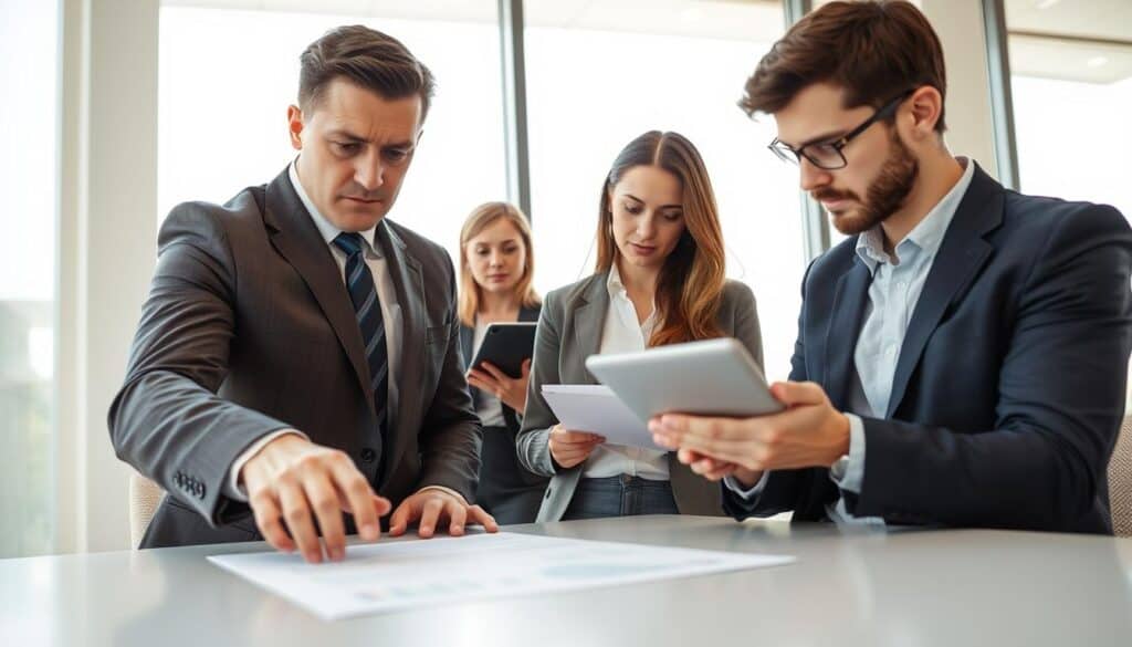 A professional office setting with a focus on a group of three individuals engaged in a discussion about verification processes. In the foreground, a man in a business suit, looking concerned, is pointing at a document on a table, symbolizing the importance of clear communication. In the middle ground, a woman in professional attire takes notes, while another person, dressed in modest casual clothing, analyzes data on a laptop. They all have expressions of determination and focus, highlighting the seriousness of avoiding pitfalls in the verification process. The background features a large window with natural light streaming in, creating a bright and positive atmosphere, emphasizing clarity and transparency in discussions. The angle should capture the trio at an eye level, creating an intimate yet professional atmosphere. A professional office setting with a focus on a group of three individuals engaged in a discussion about verification processes. In the foreground, a man in a business suit, looking concerned, is pointing at a document on a table, symbolizing the importance of clear communication. In the middle ground, a woman in professional attire takes notes, while another person, dressed in modest casual clothing, analyzes data on a laptop. They all have expressions of determination and focus, highlighting the seriousness of avoiding pitfalls in the verification process. The background features a large window with natural light streaming in, creating a bright and positive atmosphere, emphasizing clarity and transparency in discussions. The angle should capture the trio at an eye level, creating an intimate yet professional atmosphere.