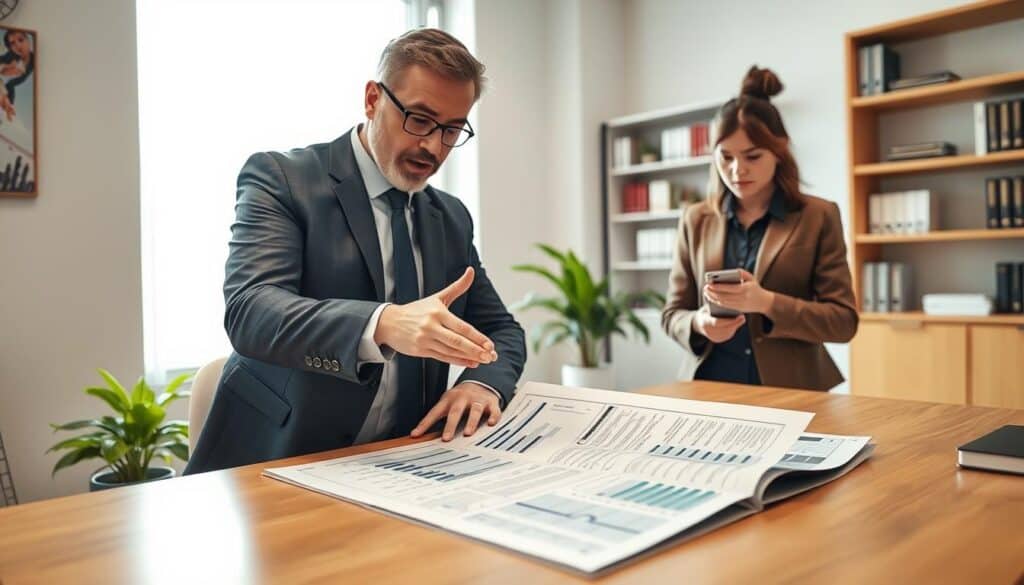 A professional setting illustrating a confident insurance advisor and a concerned client discussing strategies on how to avoid underpaid insurance claims in the future. In the foreground, the advisor, dressed in a tailored suit, gestures towards a detailed insurance policy document spread across a desk, showcasing charts and analysis. The client, in modest attire, appears engaged and taking notes. In the middle ground, a large window allows soft, natural light to illuminate the room, creating an inviting atmosphere. In the background, shelves filled with insurance books and a potted plant add warmth and professionalism. The overall mood is collaborative and informative, emphasizing a proactive approach to understanding insurance claims. A professional setting illustrating a confident insurance advisor and a concerned client discussing strategies on how to avoid underpaid insurance claims in the future. In the foreground, the advisor, dressed in a tailored suit, gestures towards a detailed insurance policy document spread across a desk, showcasing charts and analysis. The client, in modest attire, appears engaged and taking notes. In the middle ground, a large window allows soft, natural light to illuminate the room, creating an inviting atmosphere. In the background, shelves filled with insurance books and a potted plant add warmth and professionalism. The overall mood is collaborative and informative, emphasizing a proactive approach to understanding insurance claims.
