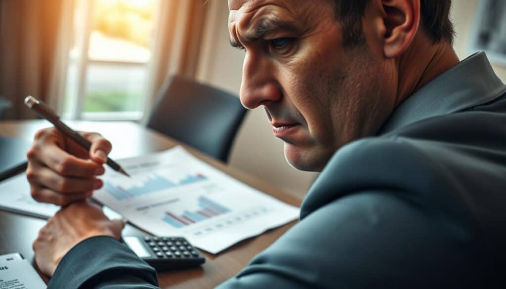 A somber yet professional office environment where an insurance adjuster, dressed in business attire, is reviewing documents related to a car accident claim. In the foreground, close-up on the adjuster's focused expression, holding a pen over the paperwork, with visible signs of psychological stress such as furrowed brows and a tense jaw. In the middle, scattered papers showing figures and graphs indicating reduced compensation amounts, alongside a calculator, reflecting the frustration of low settlement offers. The background features soft, natural light entering through a window, lending a contrast between the warmth outside and the tension inside. The atmosphere conveys urgency and concern, highlighting the negative effects of inadequate insurance compensation on victims. The lens captures a slightly angled view to emphasize the depth of the scenario. A somber yet professional office environment where an insurance adjuster, dressed in business attire, is reviewing documents related to a car accident claim. In the foreground, close-up on the adjuster's focused expression, holding a pen over the paperwork, with visible signs of psychological stress such as furrowed brows and a tense jaw. In the middle, scattered papers showing figures and graphs indicating reduced compensation amounts, alongside a calculator, reflecting the frustration of low settlement offers. The background features soft, natural light entering through a window, lending a contrast between the warmth outside and the tension inside. The atmosphere conveys urgency and concern, highlighting the negative effects of inadequate insurance compensation on victims. The lens captures a slightly angled view to emphasize the depth of the scenario.