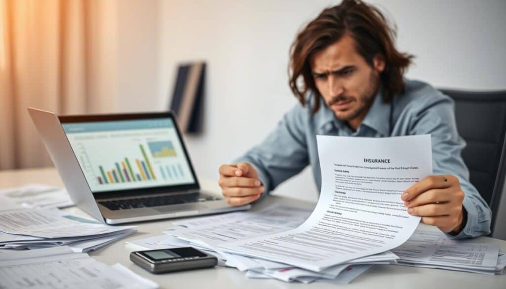 A concerned individual sitting at a modern desk with a series of documents strewn about, representing insurance claims and policy details. In the foreground, emphasize a distressed expression on their face as they review a letter from an insurance company, which shows a significantly lower compensation amount than expected. In the middle ground, a laptop open with charts and graphs indicating financial loss, while a calculator is visible as they try to calculate their next steps. In the background, soft lighting creates a serious yet hopeful atmosphere, suggesting contemplation and determination. The overall mood is tense but focused, portraying the challenge of navigating insurance claims. A concerned individual sitting at a modern desk with a series of documents strewn about, representing insurance claims and policy details. In the foreground, emphasize a distressed expression on their face as they review a letter from an insurance company, which shows a significantly lower compensation amount than expected. In the middle ground, a laptop open with charts and graphs indicating financial loss, while a calculator is visible as they try to calculate their next steps. In the background, soft lighting creates a serious yet hopeful atmosphere, suggesting contemplation and determination. The overall mood is tense but focused, portraying the challenge of navigating insurance claims.